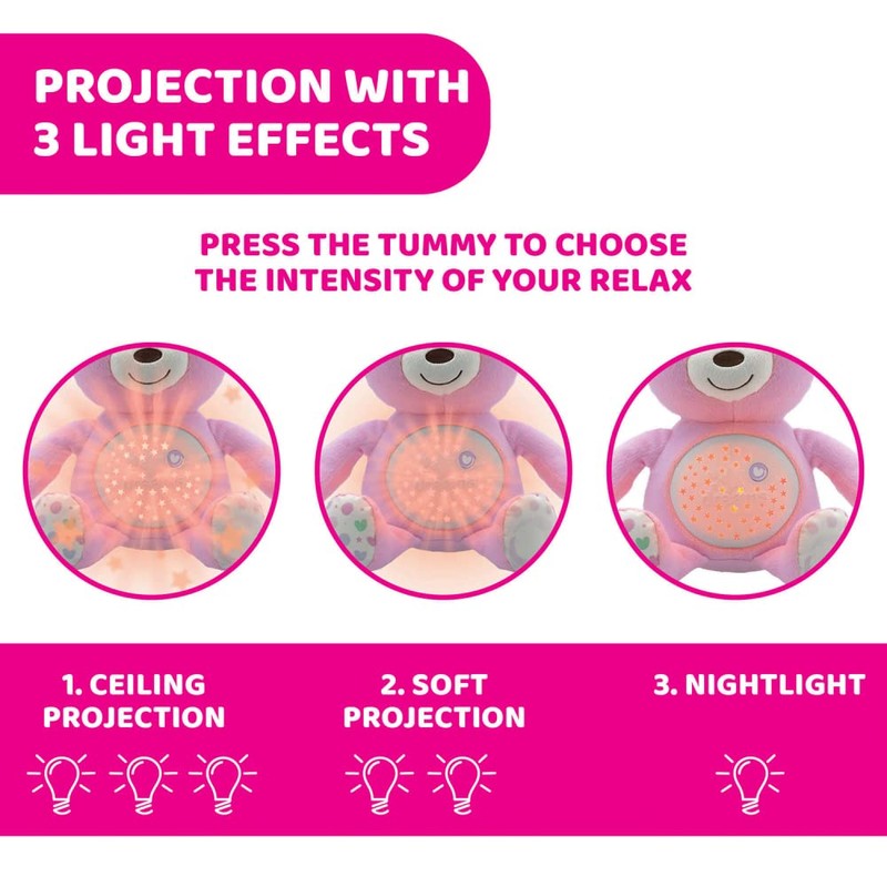 Chicco First Dreams Teddy Bear with Night Light, Pink |