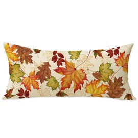 Fahrendom Fall Maple Leaves Lumbar Decorative Rectangle Pillow Cover 14 x 36, Autumn Farmhouse Rustic Porch Patio Outdoor Pillowcase, Thanksgiving Seasonal Sofa Couch Cushion Case Home Decor
