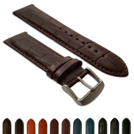 26mm Brown Genuine Leather Mock Croc Watch Strap Band Mens Crocodile Padded Sandblasted Buckle