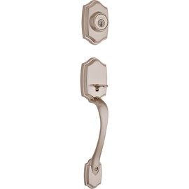 Kwikset Belleview Front Door Lock Handle and Deadbolt Set, Entry Handleset Exterior Only, Satin Nickel, Pick Resistant SmartKey Rekey Deadbolt Security, Interior Sold Separately