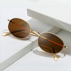 WDZAYXC Retro Oval Sunglasses for Men and Women, Gold/Tea