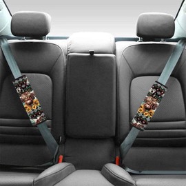 Wanyint Aztec Highland Cow Sunflower Car Seat Belt Pads Non-Slip Seat Belt Covers Seatbelt Strap Cover Protector Shoulder Neck Padding Harness Pads Cushion, 2 Pack