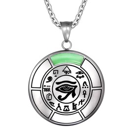 Magic Human Seeing Eye Necklace - Green Simulated Cats Stone Amulet for Protection & Good Luck - Eye of Horus Ancient Symbols Pendant - Adjustable 18" Steel Chain - Spiritual Jewelry for Men & Women