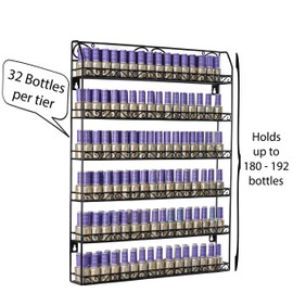 AMT Metal Nail Polish Racks for The Wall | Clear Nail Polish Display | Young Living Essential Oils Organizer | Holds up to 180 Bottles. (Black - 2 Pack)