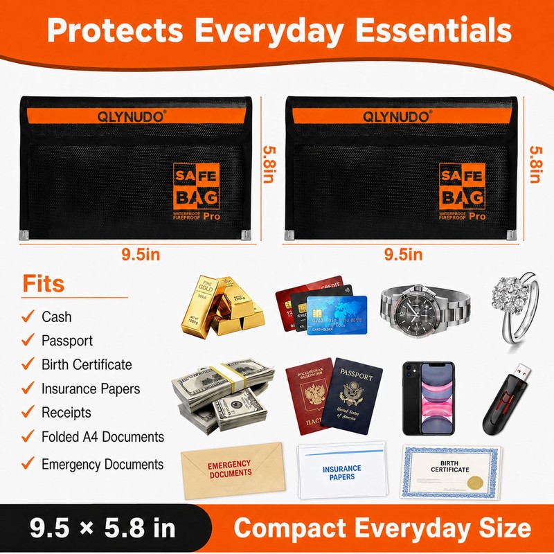 Money Envelopes for Cash 2-Pack, Fireproof Money Bag, Flexible Pouch