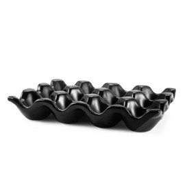 Flexzion Eierablage aus Keramik für 12 Tassen – ganzes Dutzend Porzellan-Eierhalter, Behälter, Aufbewahrung, Organizer, dekorativer Servierständer, Serviergeschirr für Kühlschrank, Arbeitsplatte,