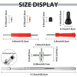 Asooll 54pcs Valve Stem Puller Installer Tool 4 Way Valve Core Remover, Snap-in Valve Stems and Caps with Pure Copper Valve Stem Cores Single Head Tire Valve Core Remover Installer Tool