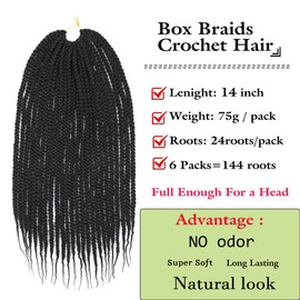 6 Packs 144 Strands 14 Inch Goddess Box Braids Crochet Hair Pre looped Crochet Hair Goddess Braid Hair Crochet Braids for Black Women Braiding Hair (1B)