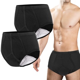 Incontinence Underwear for Men 2 Pack Washable Urinary Briefs with Front Absorbent Area Mens Incontinence Brief Leakproof Urinary Incontinence Brief Reusable Urinary Incontinence Underwear(Black, M)