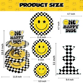 Zliisang One Happy Dude Birthday Cupcake Stand Groovy Happy Smile Face Cupcake Dessert Stand for 1st Year Birthday Decorations Groovy One Cool Dude Birthday Party Decorations