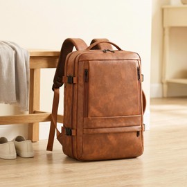 Travel Backpack Women, PU Leather Carry On Backpack Flight Approved, Brown