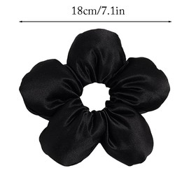 Blessmrich Silk Hair Rings Women's Ponytail Holder Hair Band Silk Oversized Flower Hair Bands Holiday Style Sponge Solid Colour Three-Dimensional Hundred Hair Strands (Black)