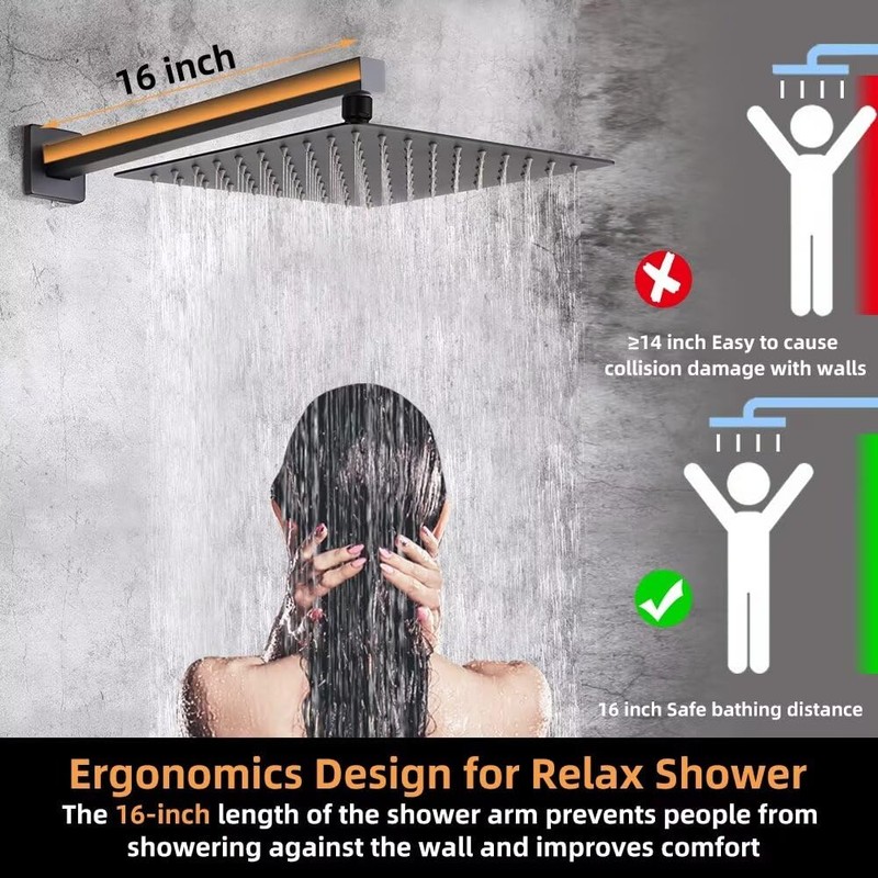 POP SANITARYWARE Matte Black Shower Faucet Set Bathroom Rainfall Mixer