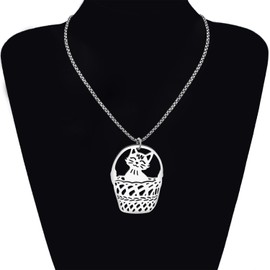 NEWEI Cat Gifts for Cat Lovers Cute Cat Necklace Pendant 18k Gold Plated Stainless Steel Fashion Pet Cats Jewelry Gifts for Women Teen Girls (Basket Cat Silver)