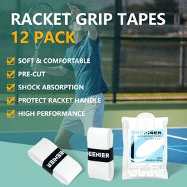Ogeenier Tennis Racket Grip Tape, 12 Pack, Absorbent and Anti-Slip Badminton Squash Racket Grip, Precut Soft Racquet Padel Overgrip Tape