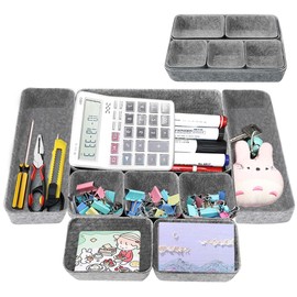 Caliee 8 Pack Office Desk Drawer Organizer Tray Grey Large Capacity Felt Storage Gray Drawer Dividers for Snacks, Stationery, Jewelry, Cosmetics
