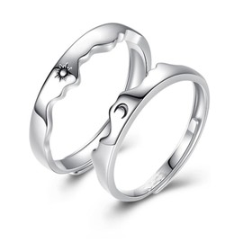Matching Rings for Couples Promise Rings for Him & Her Engagement Wedding Rings Set Adjustable Silver Couple Rings Statement Rings Valentines Day Gifts (Sun+Moon)