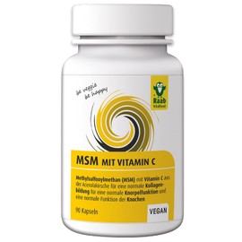 Raab Vitalfood MSM Capsules, Vegan, Gluten Free, Methylsulfonylmethane, Vitamin C for Normal Collagen Formation, Normal Cartilage Function, 100% High Quality MSM from USA (1 x 90 Capsules)