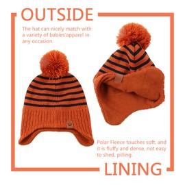 JANGANNSA Knitted Baby Hat Scarf Set Winter Warm Boys Girls Beanie Fleece Lining Toddler Kids Hat with Pompom(Striped Caramel(Hat+Scarf),S)