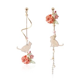 Just Follow Pink Flower Pearl Sakura Leaf Earrings Ginkgo Biloba Cat Fairy Flower Statement Earrings For Women, Metal, No Gemstone