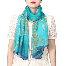 FAIRYGATE Head Scarf Elegant Chiffon Shawls for Women UK Cotton Linen Wraps Ladies Scarves Lightweight Floral Print Long Scarfs Breathable Shawl Beach Wrap 45030