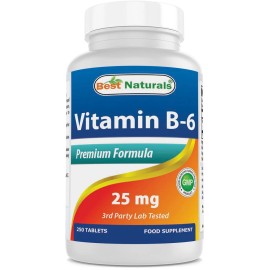 Vitamin B6 Tablets 250 Count 25mg Non GMO Gluten Free Lab Tested Made in USA