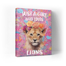 Ooeiiiy Cute Pink Lion Wall Decor - Just Girl Loves Lion Picture Poster - Modern Prints Painting Framed Artwork For Bathroom, Toilet, Office, Bedroom - 12''X16''