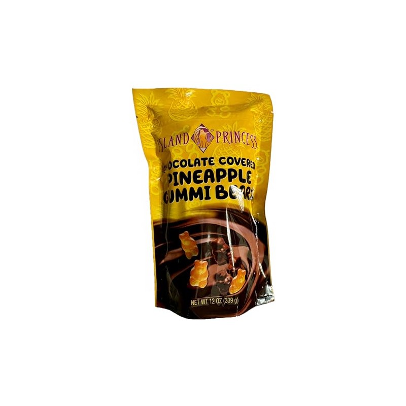 Island Princess Chocolate Covered Pineapple Gummi Bears 12 Ounce