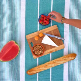 MOMOMUS XXL Beach Fouta or Fine Beach Picnic Blanket - Large, with Fringes, Striped - Large Beach Towel/Rug or Anti-Sand Beach Blanket - Sea Green, 210x240cm