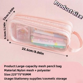 Pencil Case, Pink Mesh See Through Large Pencil Case - Big Capacity Clear Transparent Pencil Case for School Supplies, Durable Mesh Pencil Case(Pink)