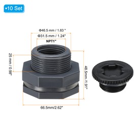 PATIKIL PVC Bulkhead Fitting with Plug 1", 10 Pack Bulkhead Water Tank Connector with Silicone Seal Gasket Garden Hose Fitting with Plug for Rain Bucket, Sinks, Aquariums, Black