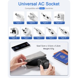 LENCENT Adaptador Enchufe de Viaje Universal, Cargador Internacional de 3 Puertos USB-A y 1 USB-C para Más de 200 Países Enchufe Tipo A/C/G/I (EE. UU./UE/Reino Unido/AUS), Negro