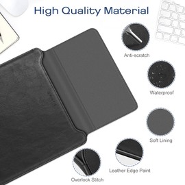 Fintie Sleeve Case for MacBook Air 15.3 M3 M2 A3114 A2941/MacBook Pro 16 A3403 A3186 A2991 A2485 A2780 A2141/MacBook Pro 15 A1707 A1990 - PU Leather Slim Bag Cover with Stand Feature (Black)