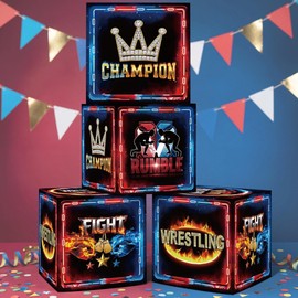 HAPPARTY Wrestling Theme Block Boxes 30x30CM Centerpieces 4PCS for Birthday Baby Shower Wrestle Man Celebrating Event Party Background Photo Booth Props Deccorations Supplies