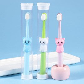 Healifty 3pcs Toothbrushes Cartoon Cat Toddlers Toothbrushes Bristle Toothbrushes for Home and Travel 5.51 Inch