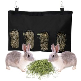 Rabbit Hay Feeder, Rabbit Feeder Hay Racks for Rabbits Guinea Pig, Guinea Pig Hay Feeder, Hay Bag Hanging Feeder for Small Animals, Hanging Feeding Hay with 2 Holes for Small Pets(With Shoulder Strap)
