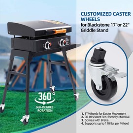 3 Inch Caster Wheels for Blackstone Griddle Stand, Wheels Kit with Brake, 360 Degree Silky Swivel, Griddle Accessories for Blackstone 22'' or 17'' Table Top Grill Stand, Set of 4 (Casters Only)