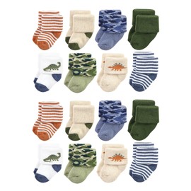 Hudson Baby Unisex Baby Cotton Rich Baby Terry Socks 16-Pack, Dinosaur Explorer, 0-6 Months
