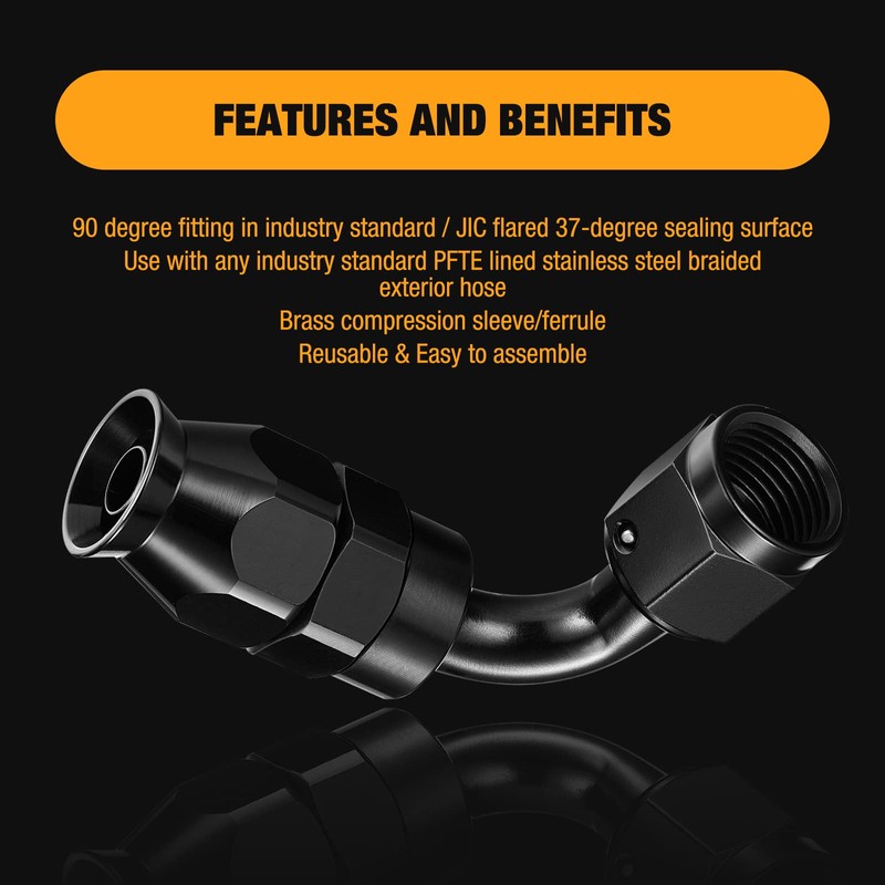 SYKRSS 10AN PTFE 90 Degree Hose End Fitting Aluminum 2
