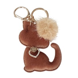 byDream Cute Mink Fur Charm Cat Key Chain Jalako Style Cat Fluffy Bag Charm Autumn Winter Axaserie Christmas Present Animal Animal Charm Stylish Gift, Braun