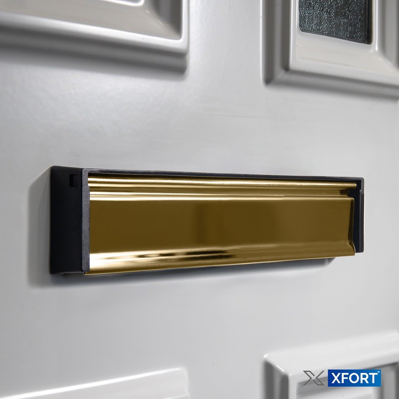 Xfort MailPlate Slimline 12" Letterplate Polished Brass, Premium Draught Proof