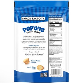 Snack Factory 🔵 New Snack Factory Pop'ums Sea Salt Light Crispy Pretzel Baked Crunchy Bag 9oz