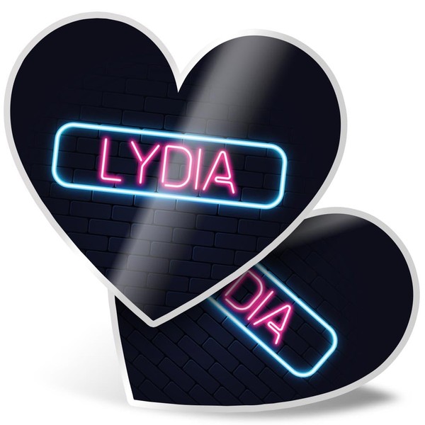 2 x Vinyl Stickers 15 cm - Heart Shape Neon Sign Design Lydia Name Art Print Decal Laptop Tablet Luggage Car Wall Fridge Door Sticker #353264