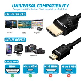 XINCA Micro HDMI Cable 3ft, Type D HDMI to Standard HDMI Support 3D, 4K Resolution