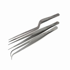 Fine Cooking Tweezers Set of 3Pcs Professional Stainless Steel Food Kitchen Chef Long Pinzas for Plating, BBQ, Searing, Baking Multi-use Pack, Straight & Offset Handles with Serrated Tips (8 Inch)