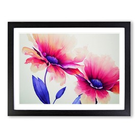 Futuristic Watercolour Flowers H1022 WHT Framed Print for Living Room Bedroom Home Office Décor, Wall Art Picture Ready to Hang, Black A4 Frame (34 x 25 cm)