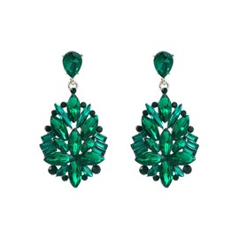 Big Rhinestone Dangle Drop Earrings for Women Girls Shiny Long Crystal Cluster Chandelier Teardrop Statement Earring Elegant Dress Accessories Retro Art Deco Wedding Cocktail Party Jewelry (Green)