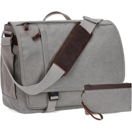 Nerlion Messenger Bag for Men 17-17.3 Inch Laptop Bag Canvas Water-resistant Computer Bag  Bag Work Briefcase Bookbag for College (Green) - Color: Light Gray, Size: 17-17.3"