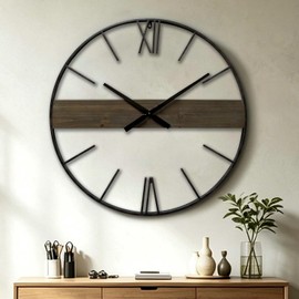 30 Inch Large Modern Wall Clock Oversized Rustic Wood Metal Frame Silent Non-Ticking Battery Operated Decorative Clocks for Living Room Kitchen Bedroom Office (Vintage Brown)