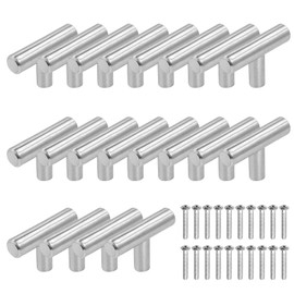 20 Pack Cabinet Door Knobs, 2 Inch Silver Stainless Steel Cabinet Handles, Brushed Nickel Cabinet Knobs, T-Shaped Single Hole Drawer Pulls, Drawer Knobs for Kitchen Cabinets Dressers Cupboard